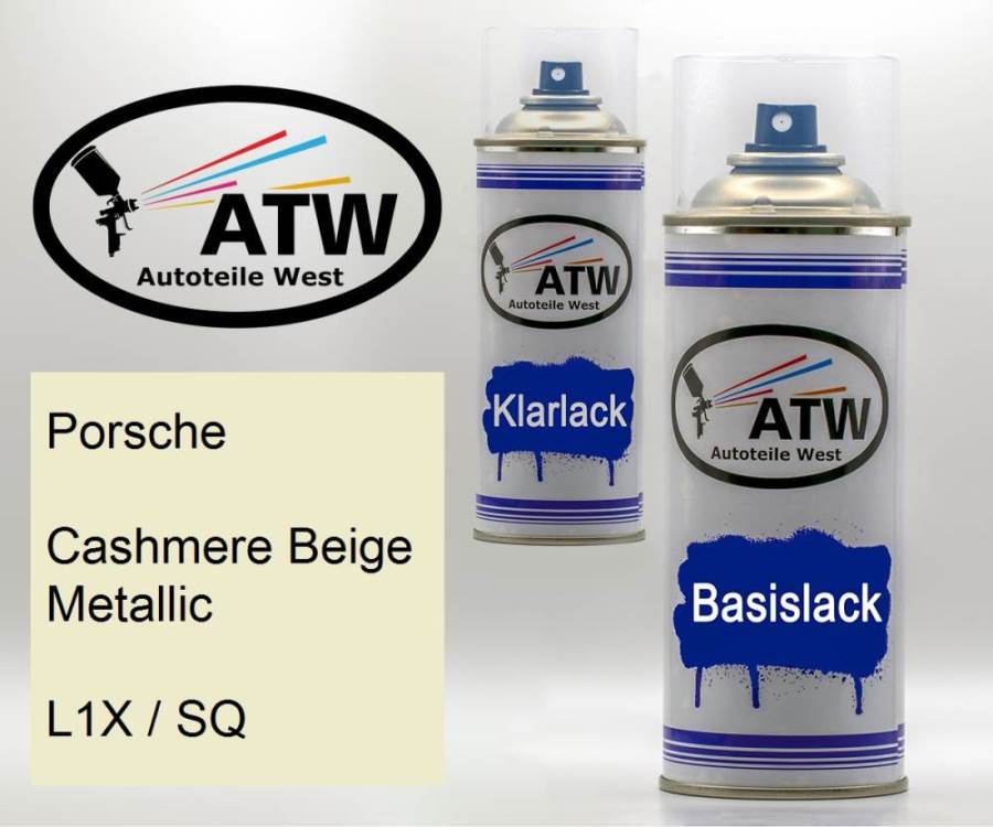 Porsche, Cashmere Beige Metallic, L1X / SQ: 400ml Sprühdose + 400ml Klarlack - Set, von ATW Autoteile West.